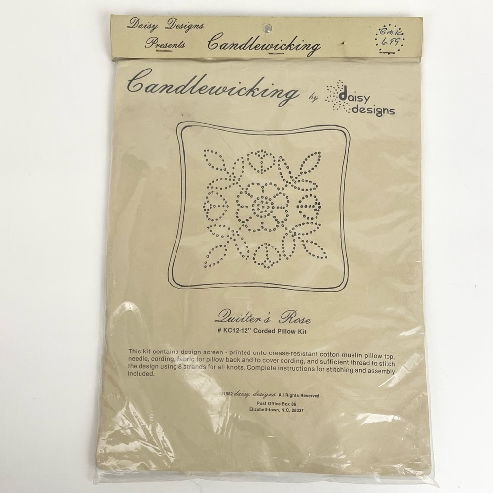 Vintage Candlewickery Needlecraft Embroidery Craft Kit Quilters Rose Pillow Case